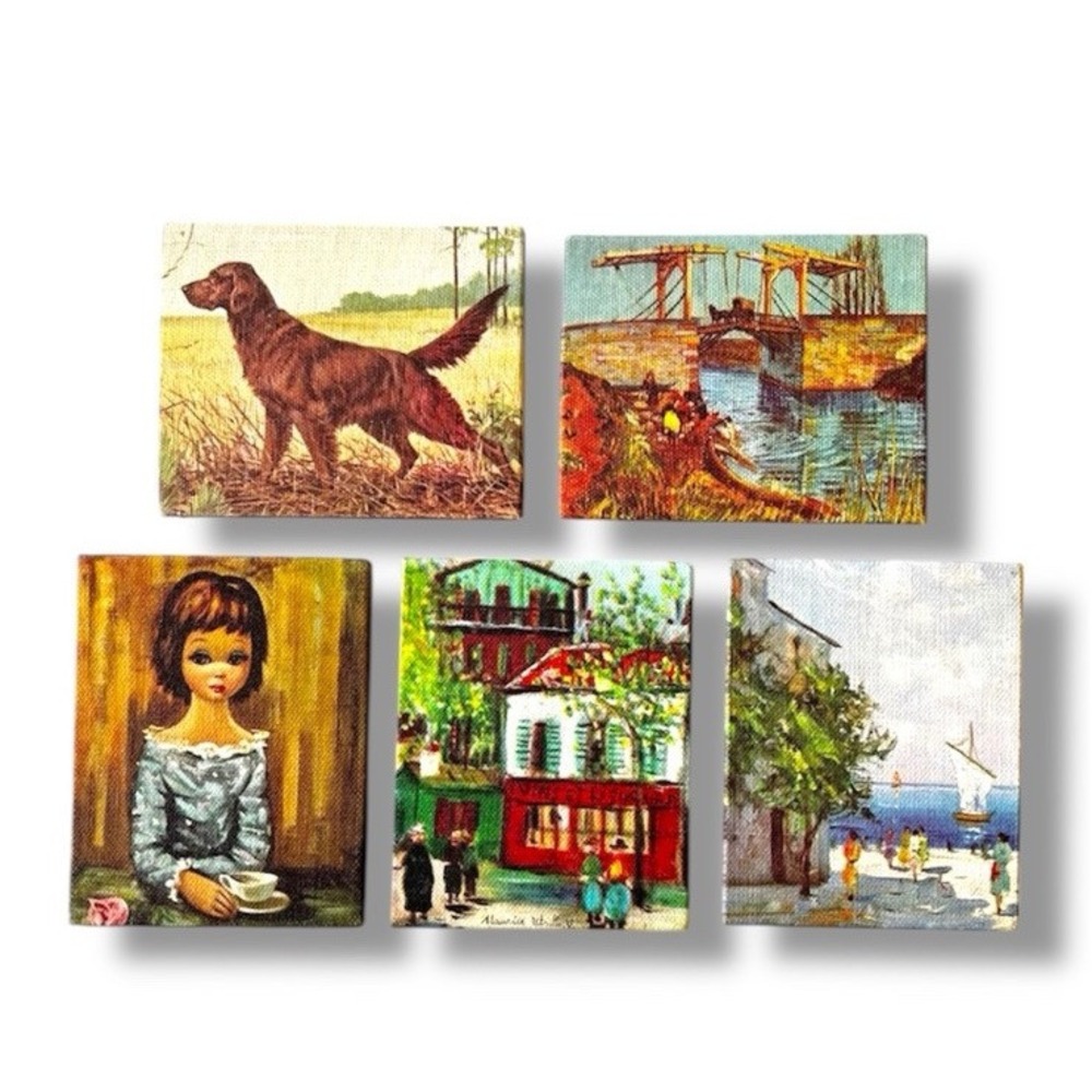 Lot of 5 Vintage Lithograph Prints 4" x 5" Mini Winde Big Eyes Nautical Labrador